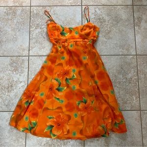 Orange Flowery Patterned Escada Dress, Size 36